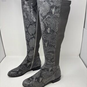 Michael Kors Bromley Grey Leather Snake Print Over the Knee Boot Size 8M